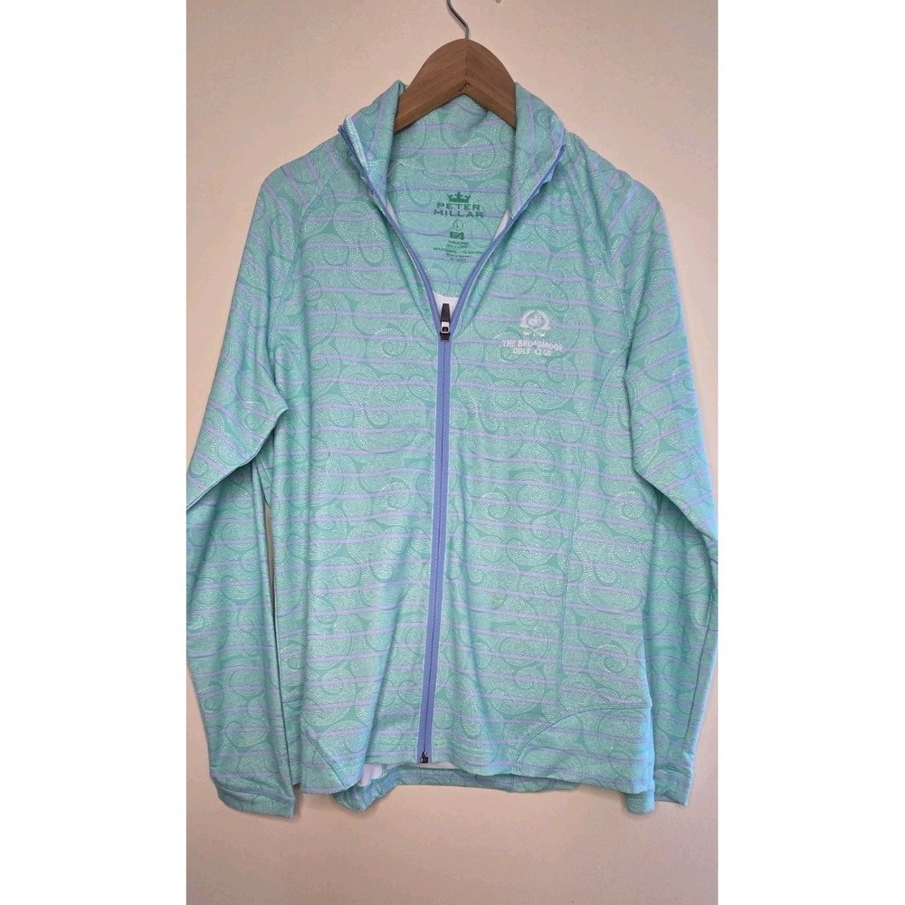 Peter Millar Womens Large Zip Top E4 Wicking UPF 50+ Sun Protection Teal Paisley